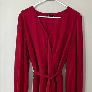 Elegant Long Sleeve Wine Red Dress